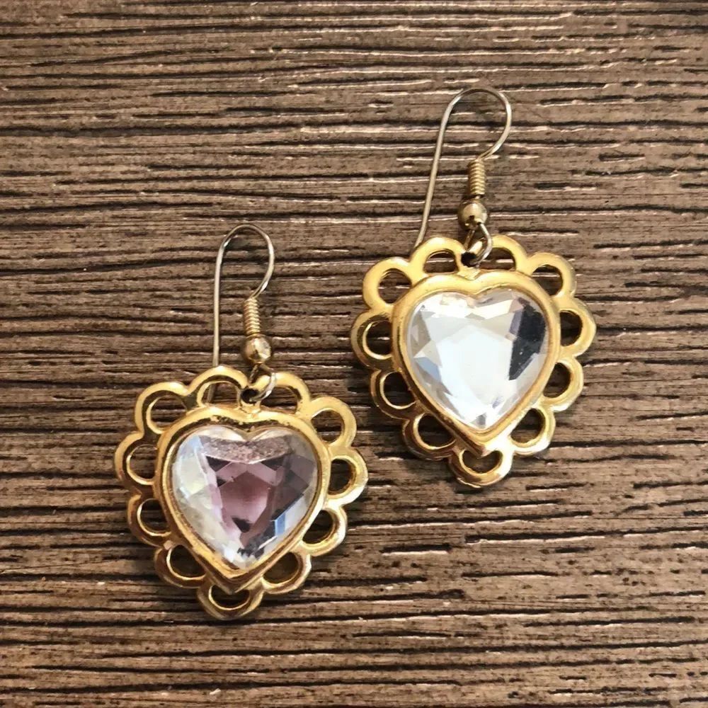 Rhinestone Heart Earrings with Goldtone Frame